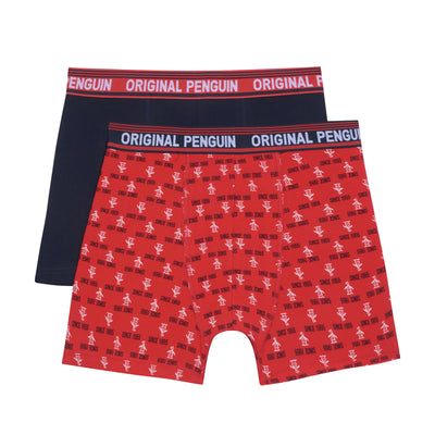 2 Pack Penguin Print Boxers (Navy And Red)