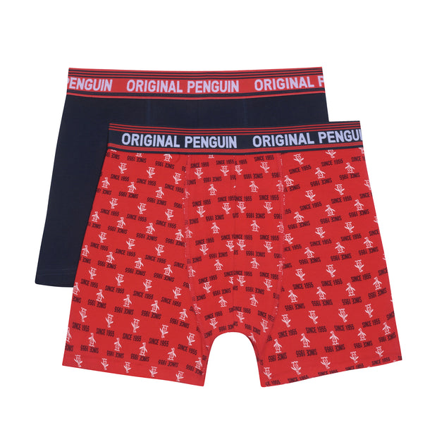 2 Pack Penguin Print Boxers (Navy And Red)