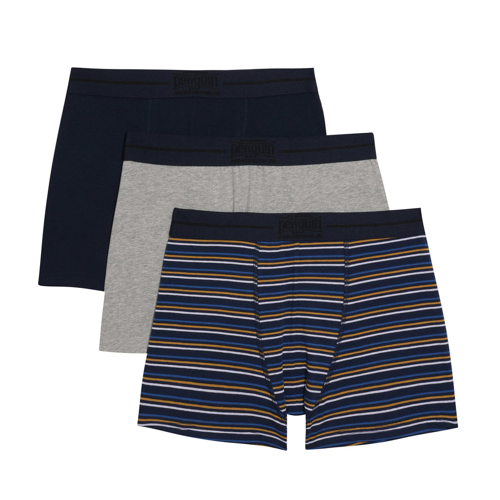 3 Pack Plain Striped Underwear Navy Grey