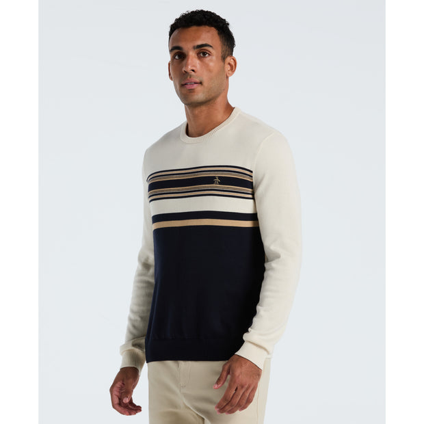 Cotton Engineered Stripe Sweater (Dark Sapphire) Front