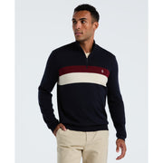 Cotton Colourblock Quarter Zip Sweater (Dark Sapphire) Front