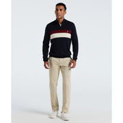 Cotton Colourblock Quarter Zip Sweater (Dark Sapphire) Styled