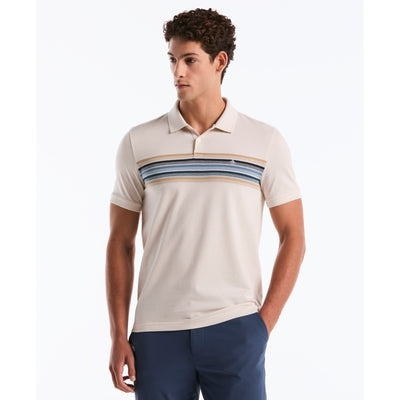 Birdseye Pique Multi Chest Stripe Polo Shirt (Birch) Front