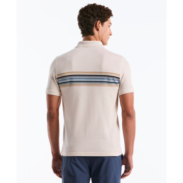 Birdseye Pique Multi Chest Stripe Polo Shirt (Birch) Back