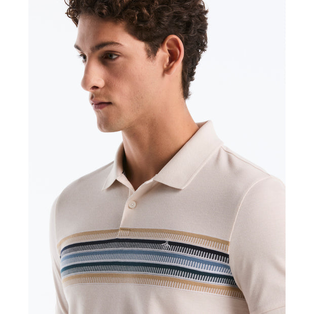 Birdseye Pique Multi Chest Stripe Polo Shirt (Birch) Detail