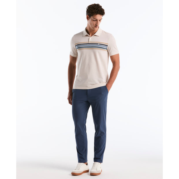 Birdseye Pique Multi Chest Stripe Polo Shirt (Birch) Styled