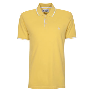 Short Sleeve Tipped Pique Polo Shirt In Cream Gold | Outlet