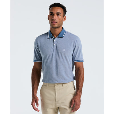 Birdseye Pique Tipped Polo Shirt (Copen Blue) Front