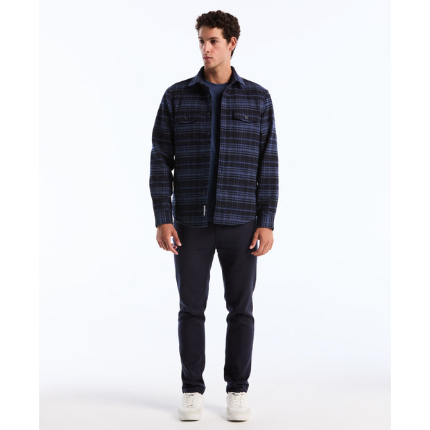 Plaid Flannel Shacket (Dark Sapphire) Styled