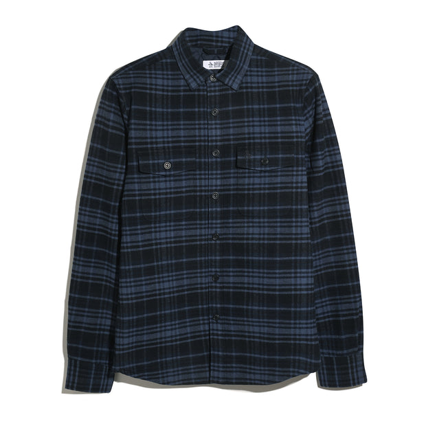 Plaid Flannel Shacket In Dark Sapphire