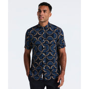 Fan Print Short Sleeve Shirt (Dark Sapphire) Front