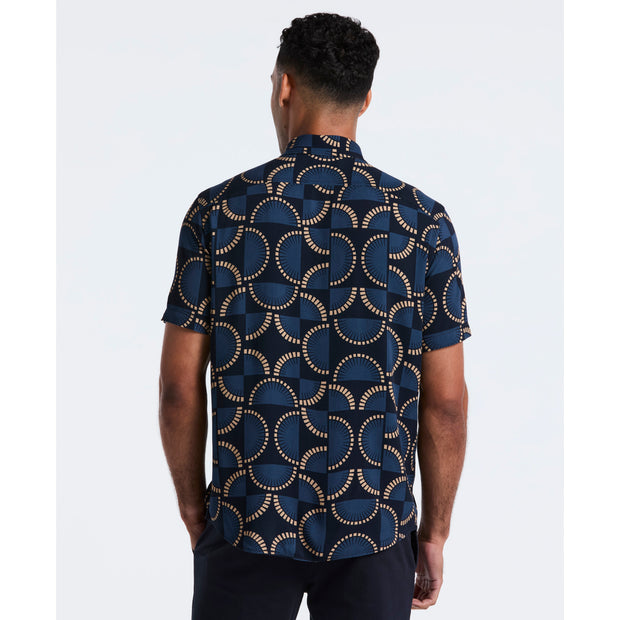 Fan Print Short Sleeve Shirt (Dark Sapphire) Back