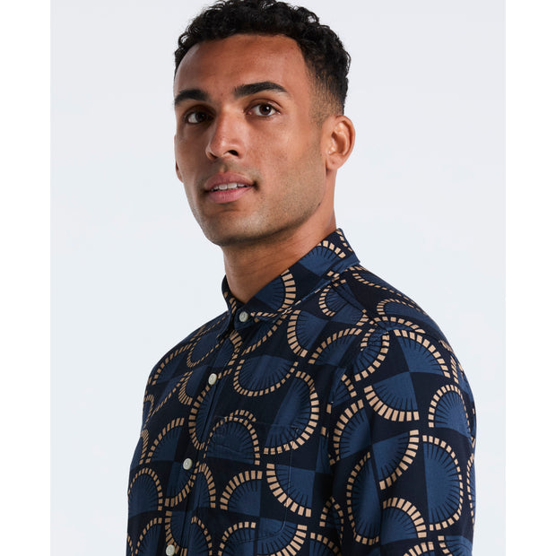 Fan Print Short Sleeve Shirt (Dark Sapphire) Detail