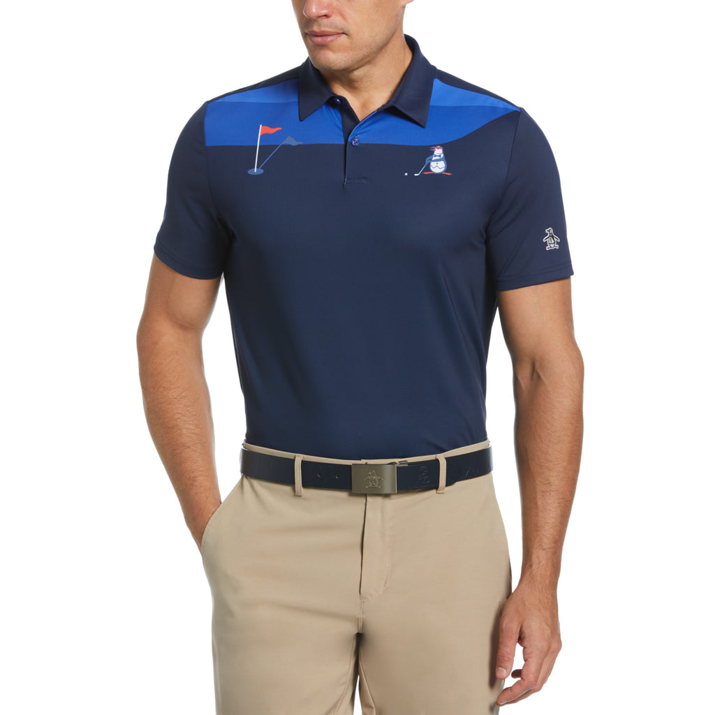 Pete On Green Block Print Golf Polo Shirt Iris