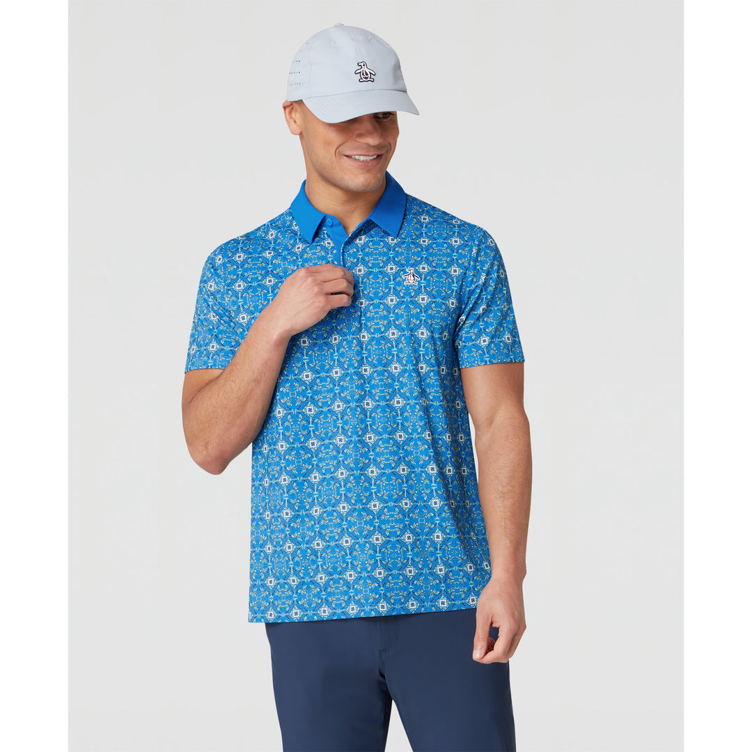 All Over Cocktail Windowpane Printed Golf Polo Shirt In Blue