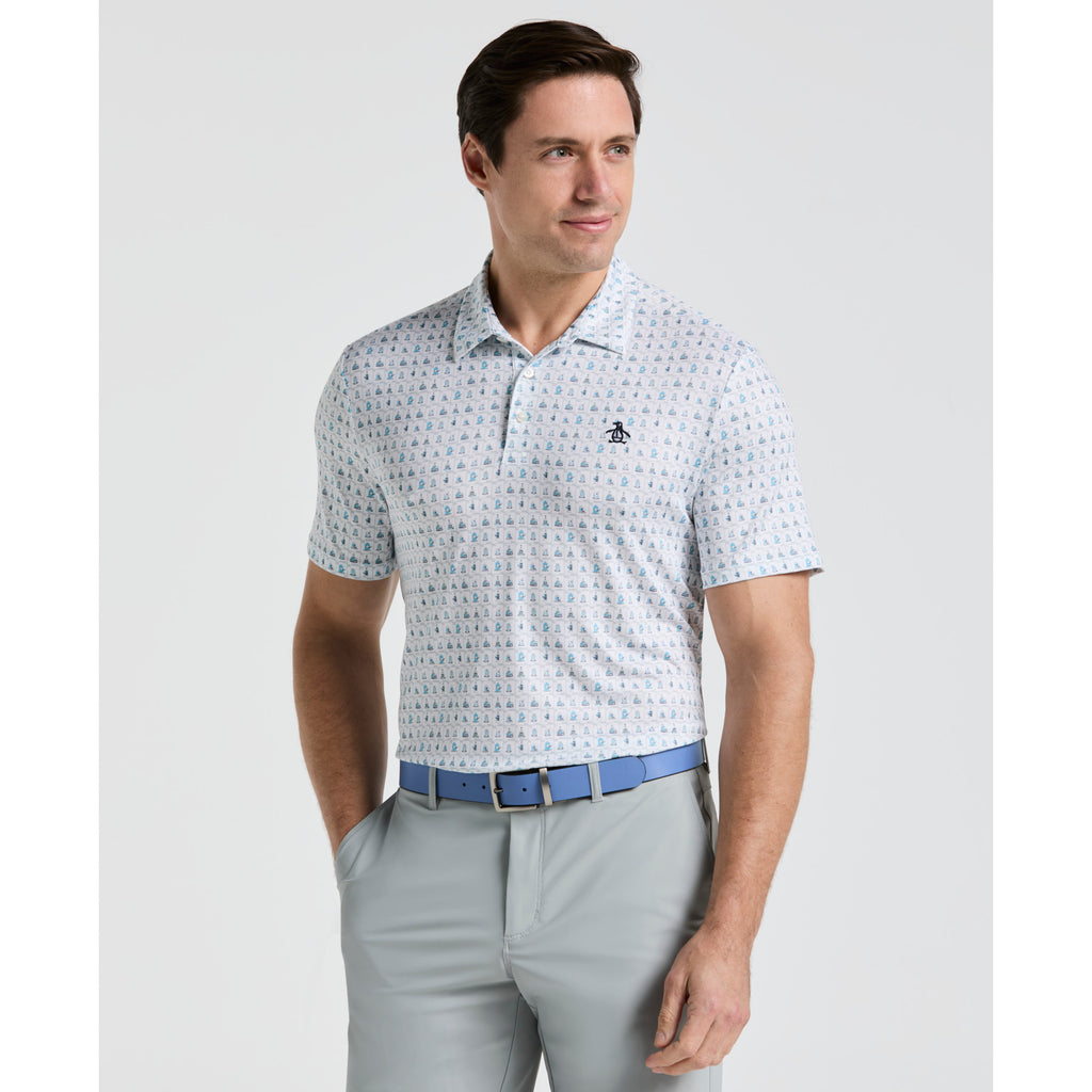 19th Hole Windowpane Novelty Printed Golf Polo Shirt Bright