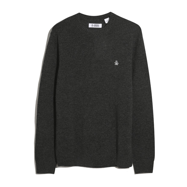 Lambswool Crew Neck Sweater (Dark Charcoal Heather) Flat