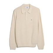 Zigzag Stitch Long Sleeve Sweater Polo (Birch) Flat