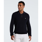 Zigzag Stitch Long Sleeve Sweater Polo (Dark Sapphire) Front