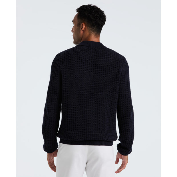 Zigzag Stitch Long Sleeve Sweater Polo (Dark Sapphire) Back