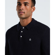 Zigzag Stitch Long Sleeve Sweater Polo (Dark Sapphire) Detail