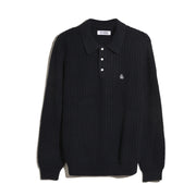 Zigzag Stitch Long Sleeve Sweater Polo (Dark Sapphire) Flat