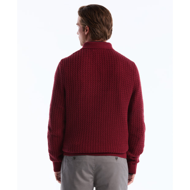 Zigzag Stitch Long Sleeve Sweater Polo (Cabernet) Back