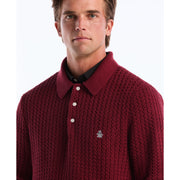Zigzag Stitch Long Sleeve Sweater Polo (Cabernet) Detail