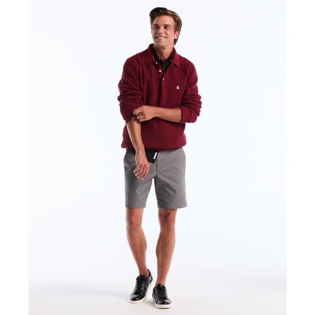 Zigzag Stitch Long Sleeve Sweater Polo (Cabernet) Styled