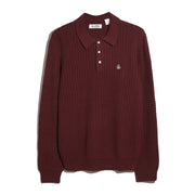Zigzag Stitch Long Sleeve Sweater Polo (Cabernet) Flat