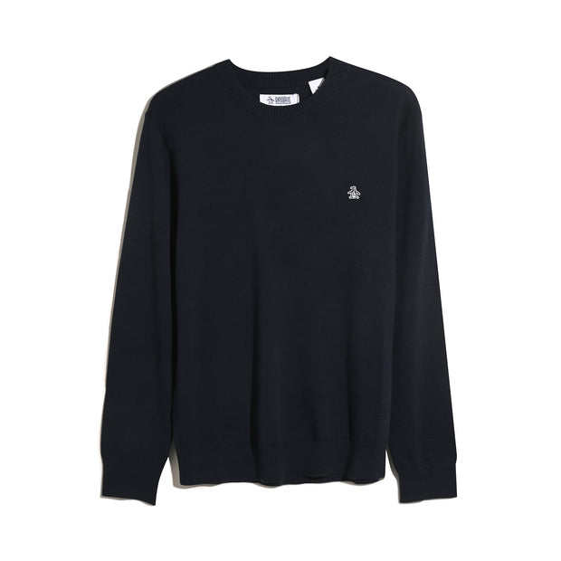 Cotton Crew Neck Sweater (Dark Sapphire) Flat