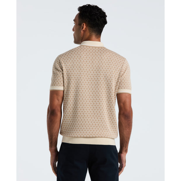 Geometric Jacquard 1/4 Zip Sweater Polo (Birch) Back