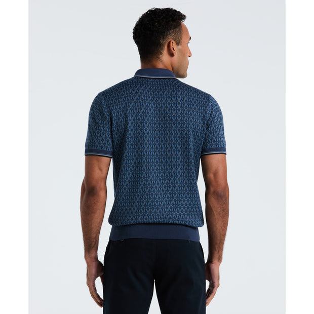 Geometric Jacquard 1/4 Zip Sweater Polo (Sargasso Sea) Back