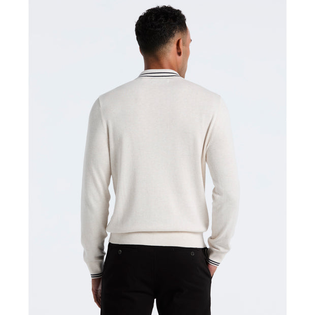 Tipped Quarter Zip Long Sleeve Sweater Polo (Birch Heather) Back
