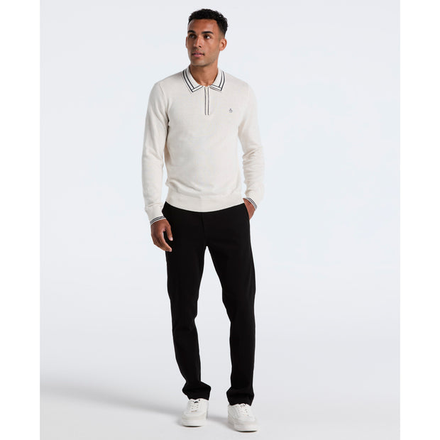 Tipped Quarter Zip Long Sleeve Sweater Polo (Birch Heather) Styled