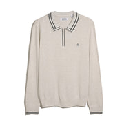 Tipped Quarter Zip Long Sleeve Sweater Polo (Birch Heather) Flat
