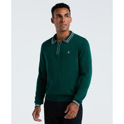 Tipped Quarter Zip Long Sleeve Sweater Polo (Botanical Green Heather) Front