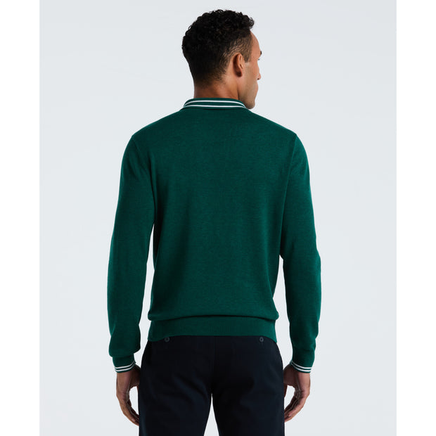 Tipped Quarter Zip Long Sleeve Sweater Polo (Botanical Green Heather) Back