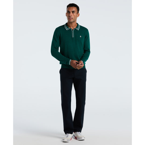Tipped Quarter Zip Long Sleeve Sweater Polo (Botanical Green Heather) Styled