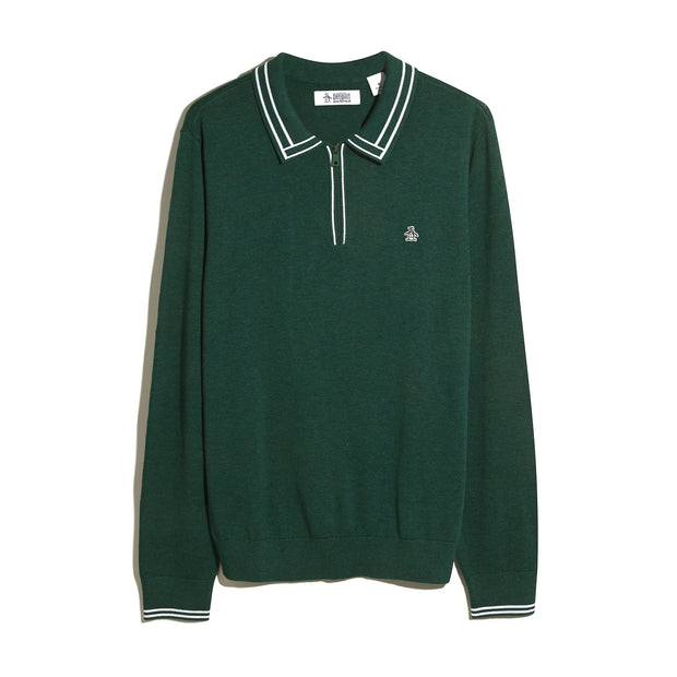 Tipped Quarter Zip Long Sleeve Sweater Polo (Botanical Green Heather) Flat