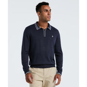 Tipped Quarter Zip Long Sleeve Sweater Polo (Dark Sapphire Heather) Front