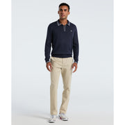 Tipped Quarter Zip Long Sleeve Sweater Polo (Dark Sapphire Heather) Styled