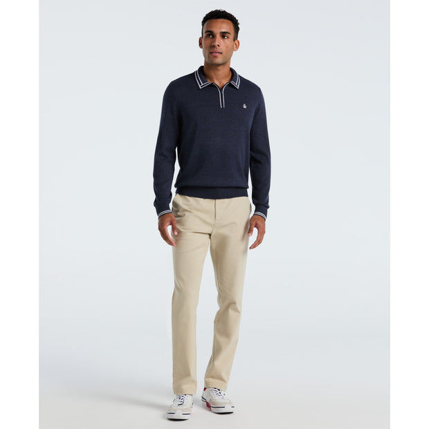 Tipped Quarter Zip Long Sleeve Sweater Polo (Dark Sapphire Heather) Styled