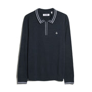 Tipped Quarter Zip Long Sleeve Sweater Polo (Dark Sapphire Heather) Flat