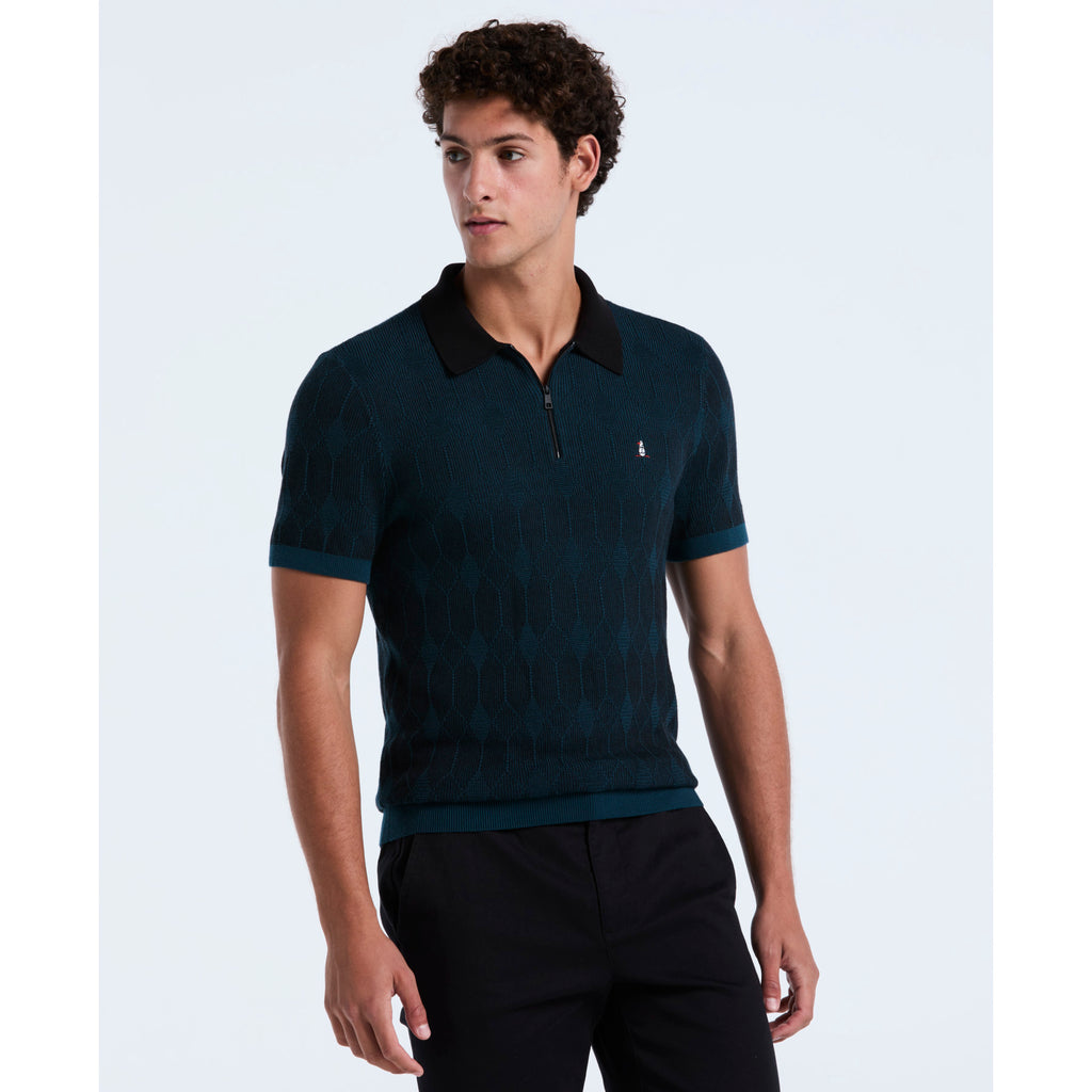 Icons Jacquard Quarter Zip Sweater Polo Reflecting Pond