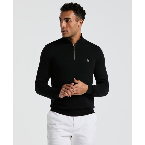 Cotton Quarter Zip Sweater (True Black) Front