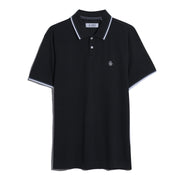 Pique Sticker Pete Tipped Polo Shirt (True Black) Flat