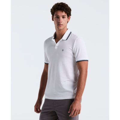 Pique Sticker Pete Tipped Polo Shirt (Bright White) Front