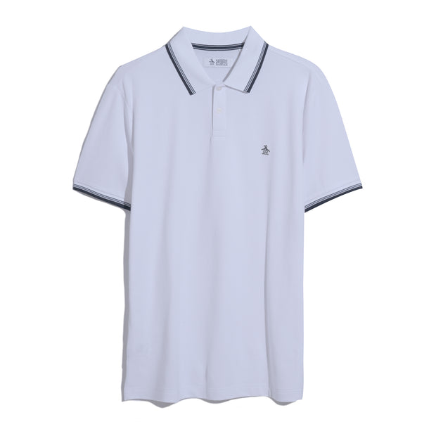 Pique Sticker Pete Tipped Polo Shirt (Bright White) Flat