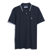 Pique Sticker Pete Tipped Polo Shirt (Dark Sapphire) Flat
